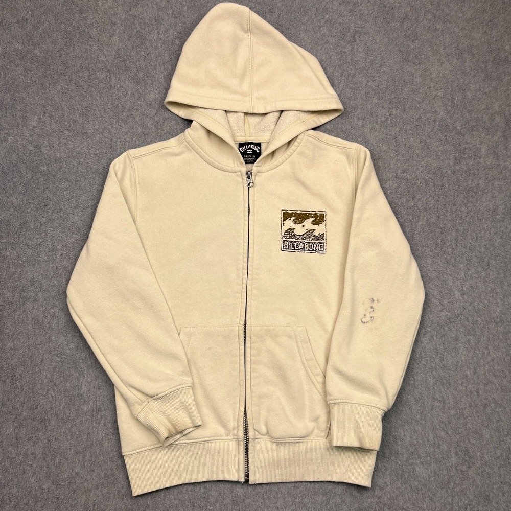 Billabong Hoodie Boys Small Beige Full-Zip Sweatshirt Long Sleeve Outdoor